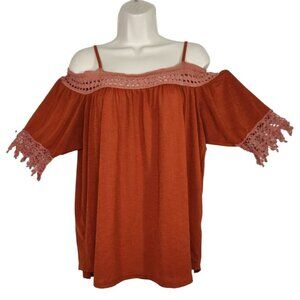 Wishful Park Top Off The Shoulder Women Size XL Rust Brown/Orange Short Sleeve